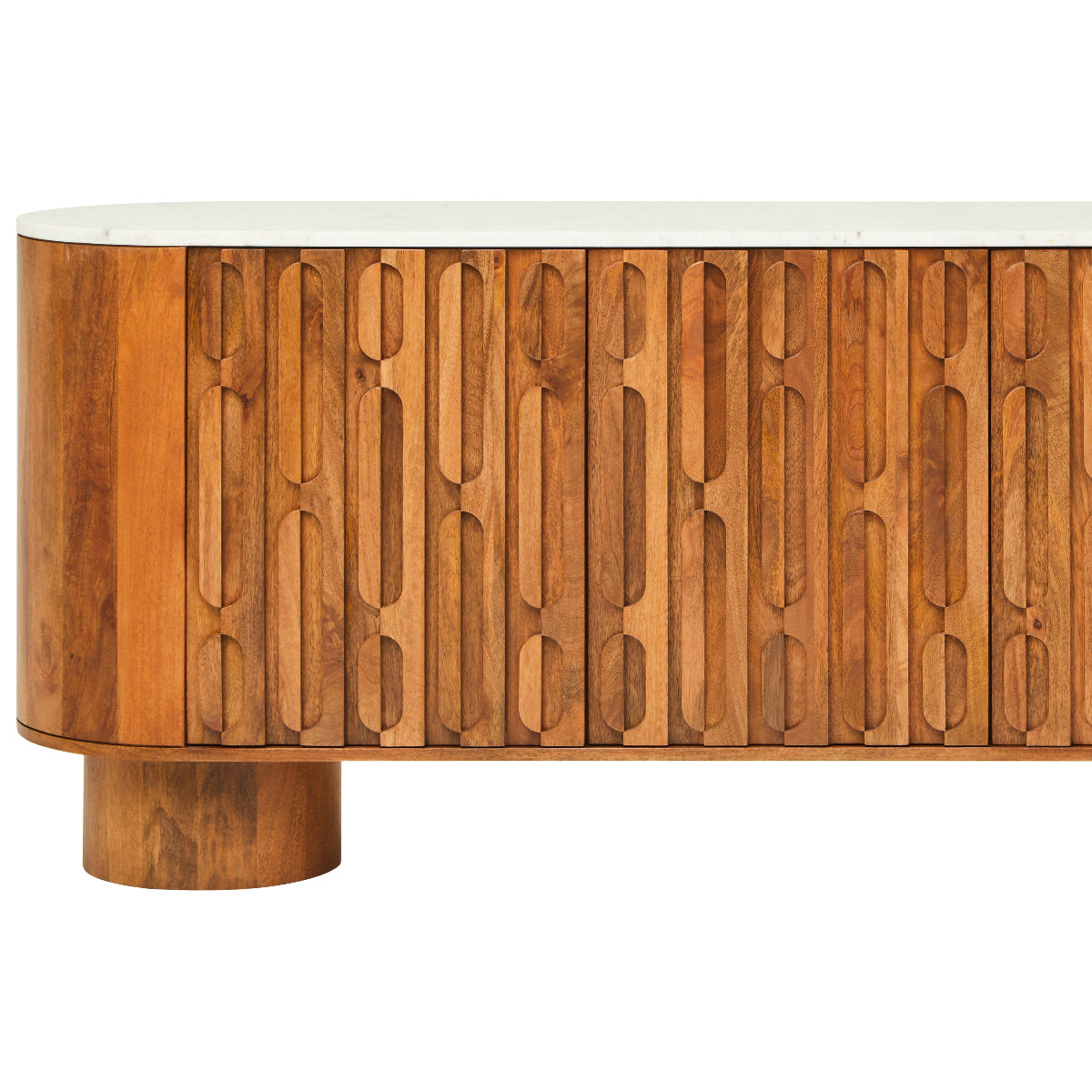 Beaumonde Home Torcino Mango Wood Carved Design Marble Top Three Door Sideboard 23