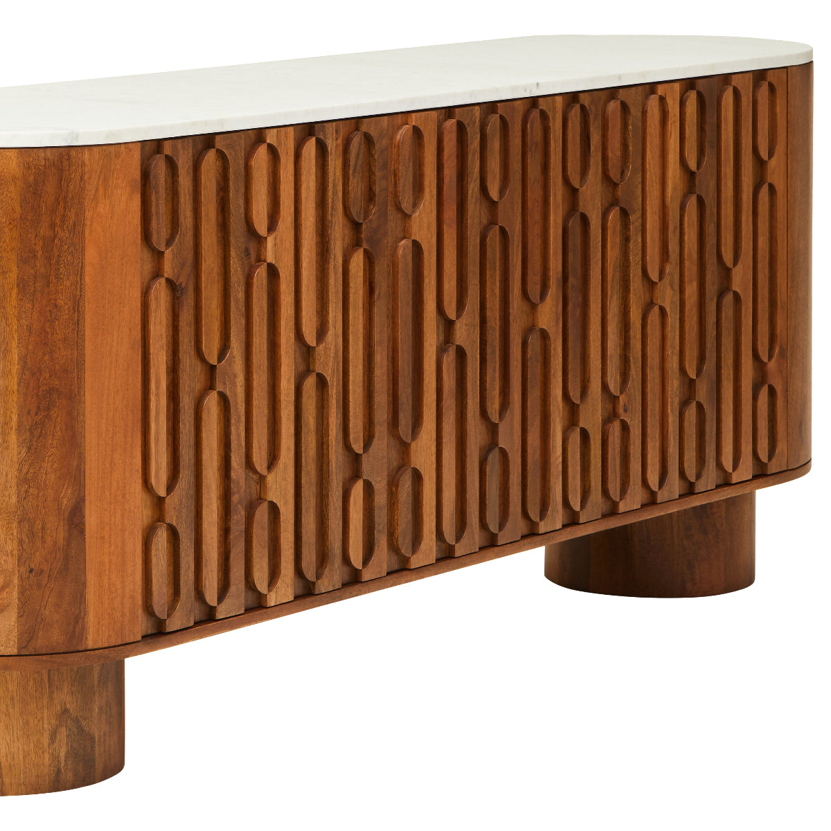 Beaumonde Home Torcino Mango Wood Carved Design Marble Top Three Door Sideboard 21