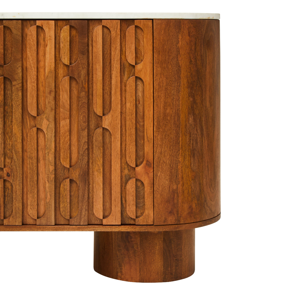 Beaumonde Home Torcino Mango Wood Carved Design Marble Top Three Door Sideboard 18