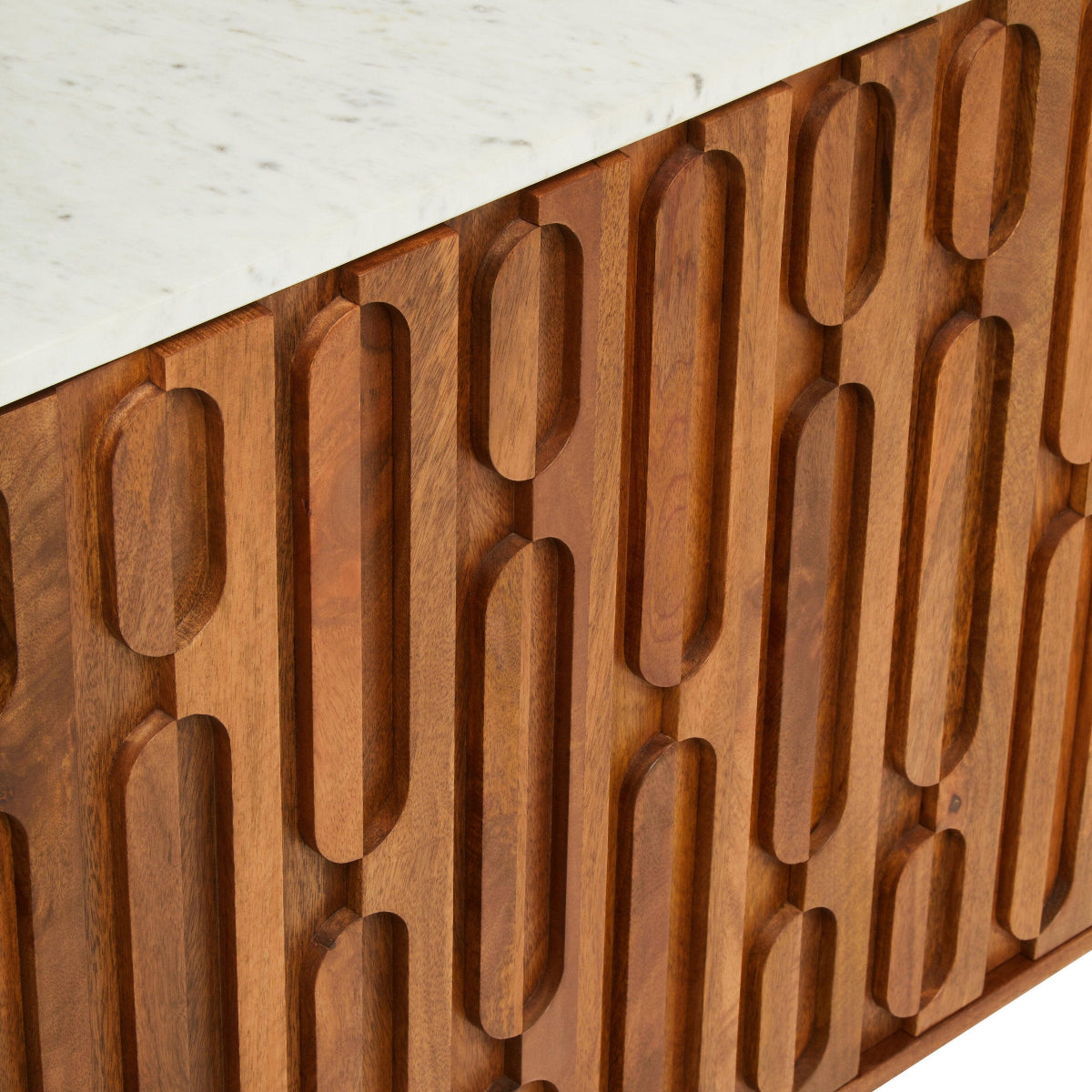 Beaumonde Home Torcino Mango Wood Carved Design Marble Top Three Door Sideboard 17