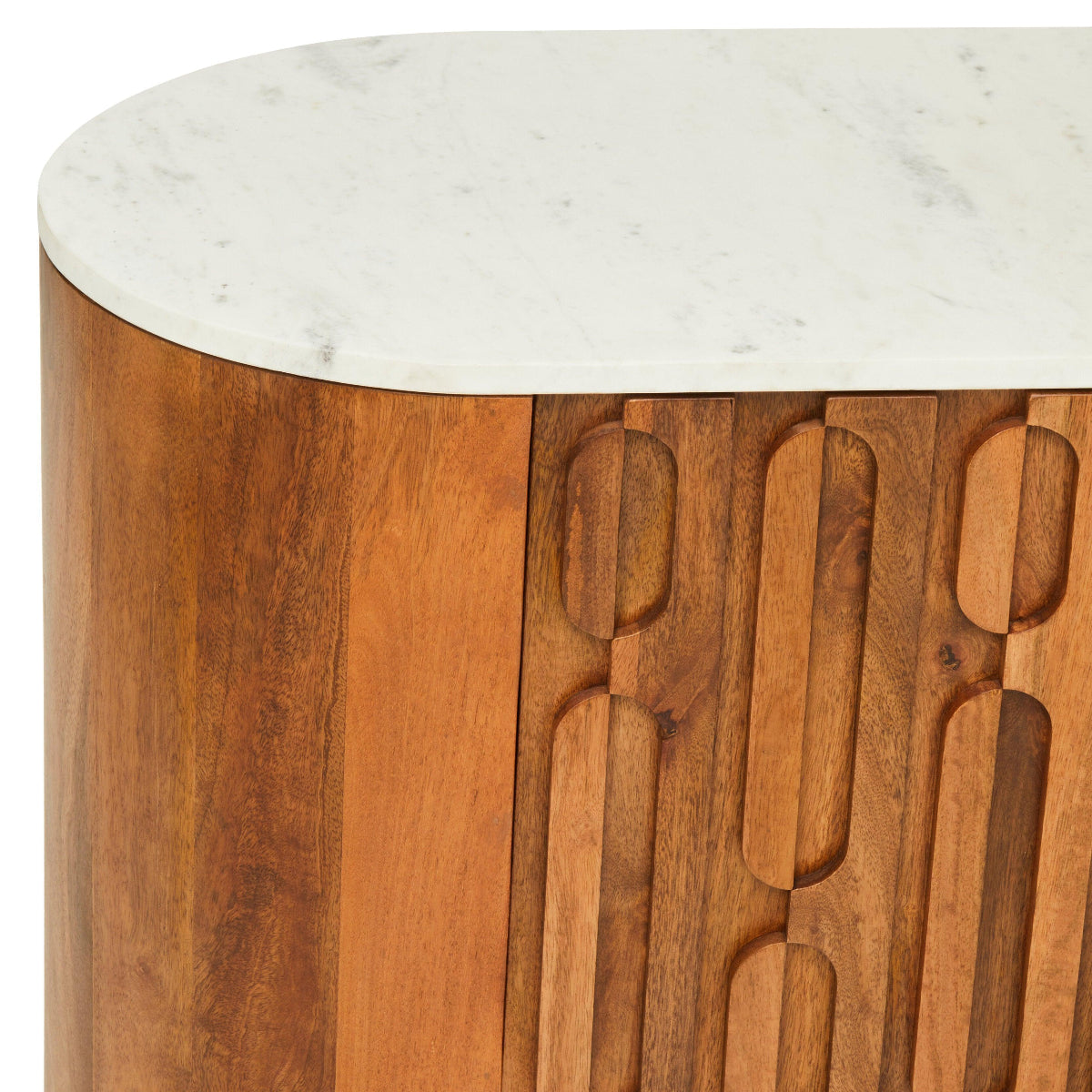 Beaumonde Home Torcino Mango Wood Carved Design Marble Top Three Door Sideboard 16