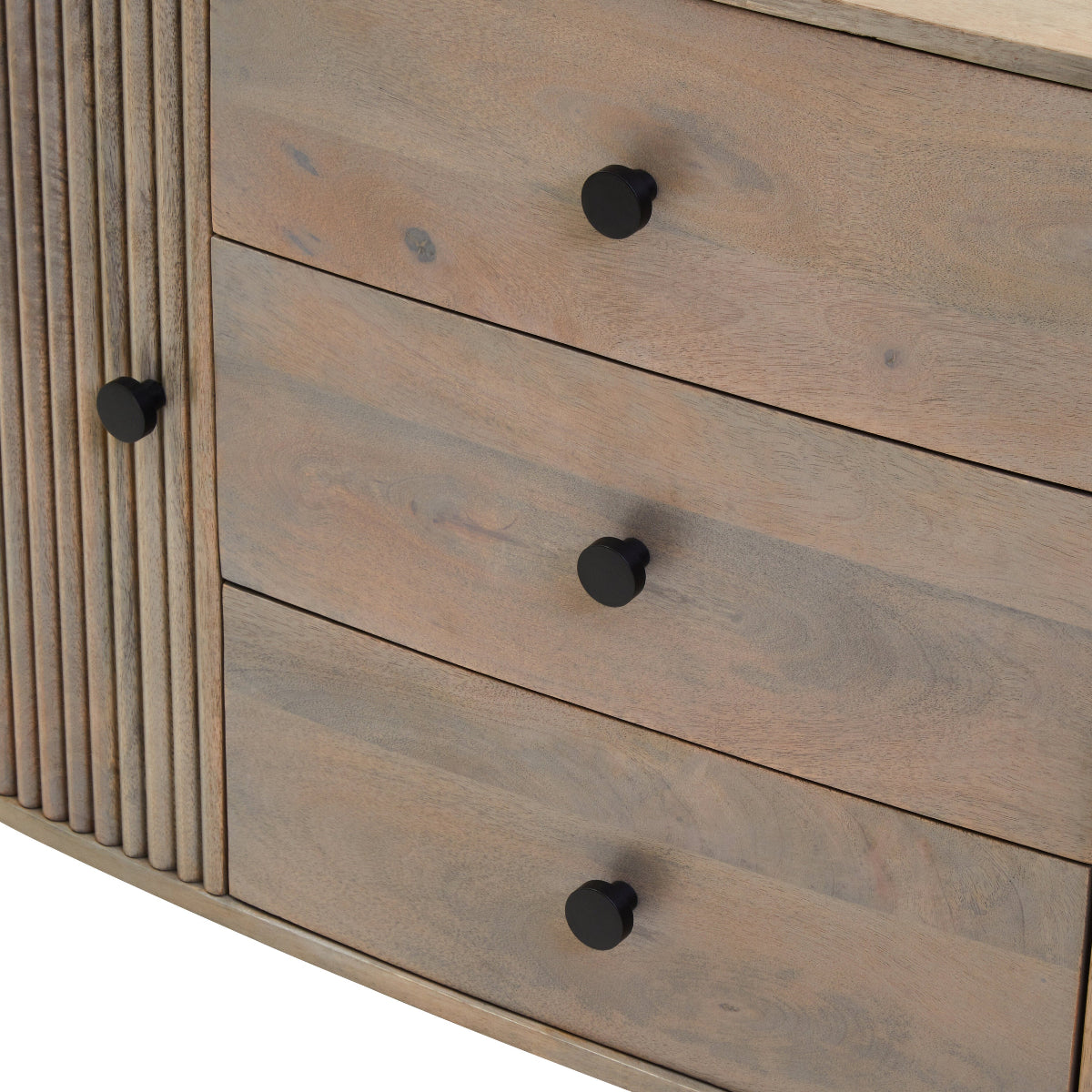 Beaumonde Home Torello Three Drawer Grey Mango Wood Sideboard 21