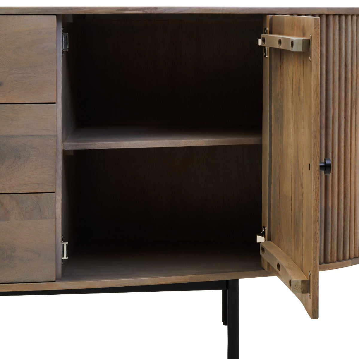 Beaumonde Home Torello Three Drawer Grey Mango Wood Sideboard 20