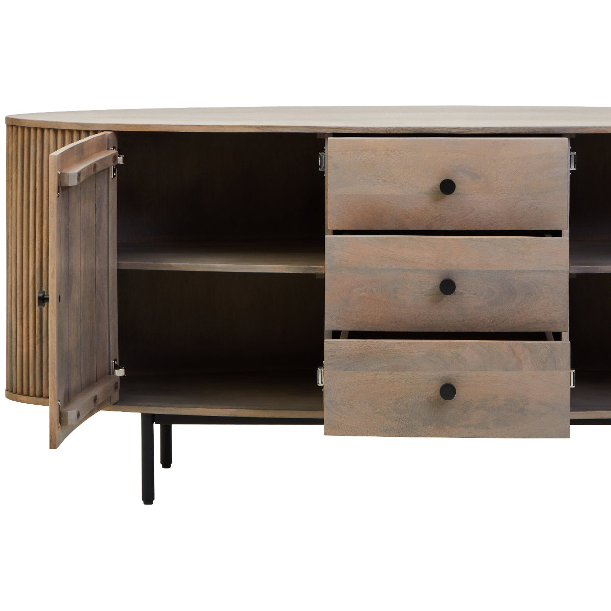 Beaumonde Home Torello Three Drawer Grey Mango Wood Sideboard 15