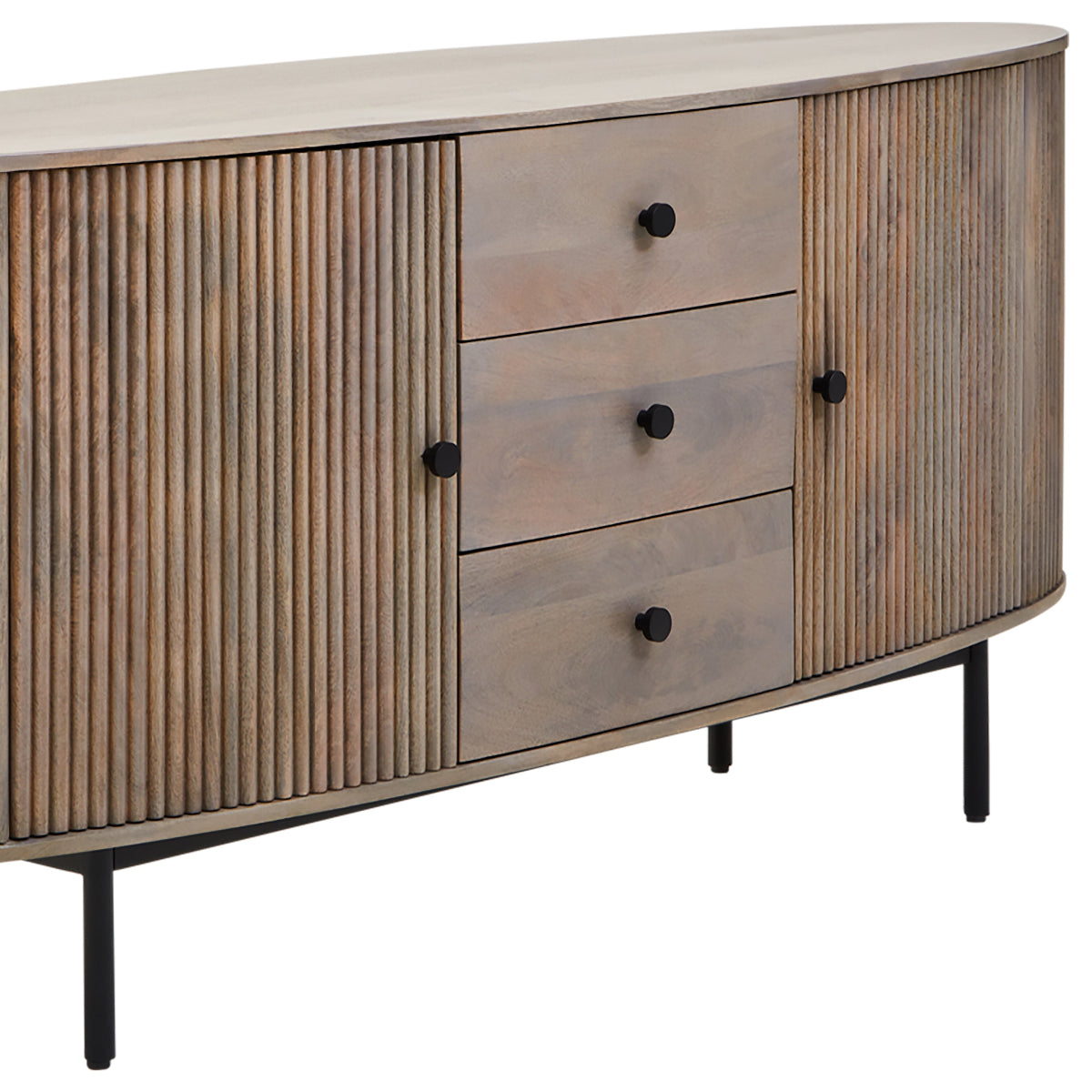 Beaumonde Home Torello Three Drawer Grey Mango Wood Sideboard 14