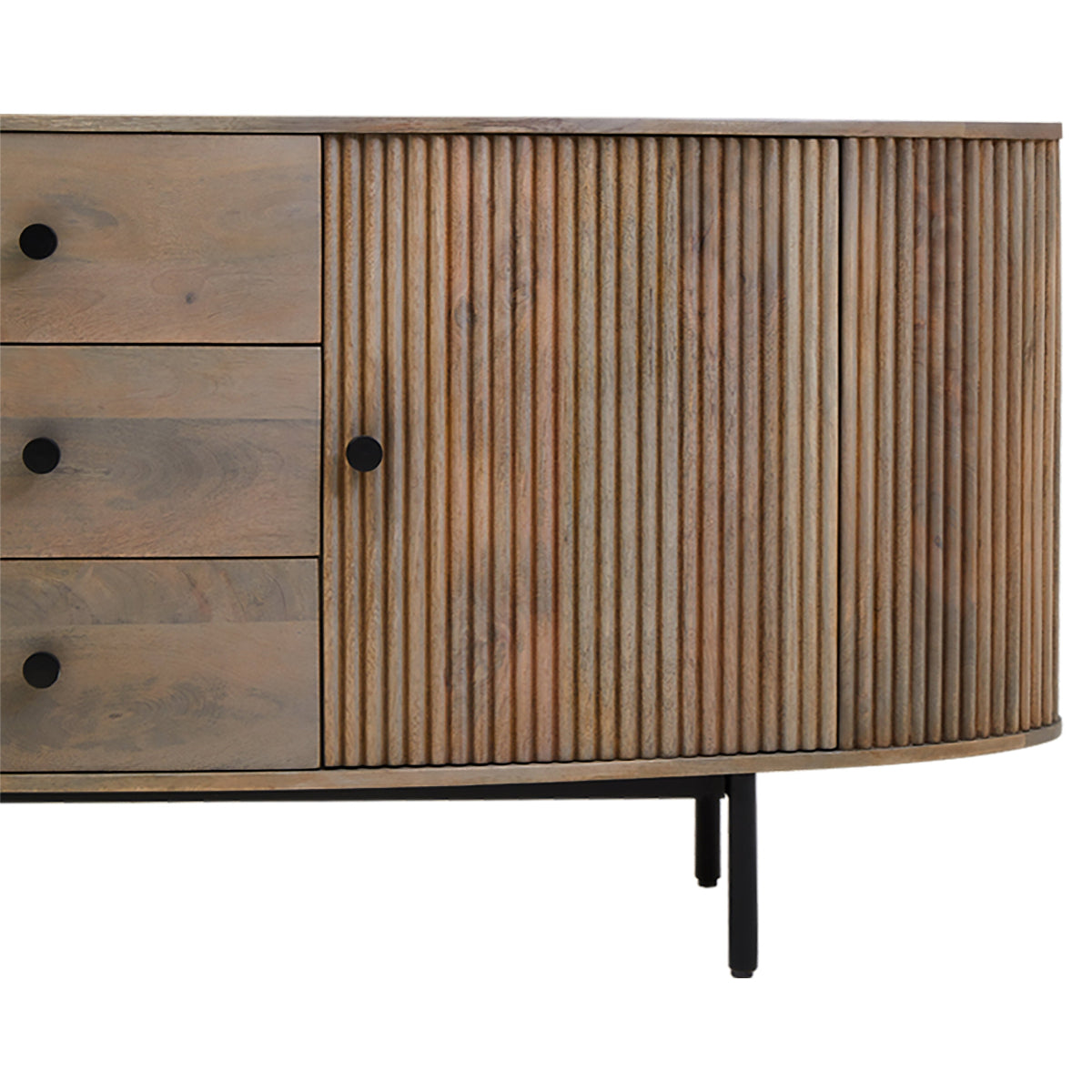 Beaumonde Home Torello Three Drawer Grey Mango Wood Sideboard 13