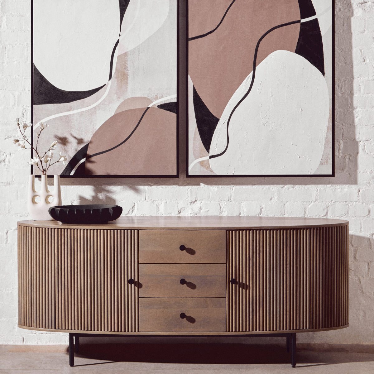 Beaumonde Home Torello Three Drawer Grey Mango Wood Sideboard 12
