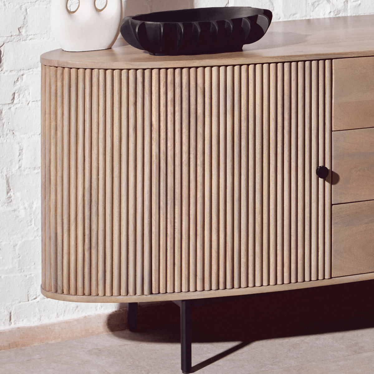 Beaumonde Home Torello Three Drawer Grey Mango Wood Sideboard 11