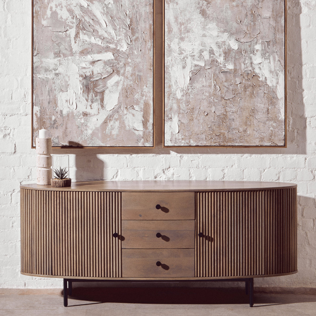Beaumonde Home Torello Three Drawer Grey Mango Wood Sideboard 8