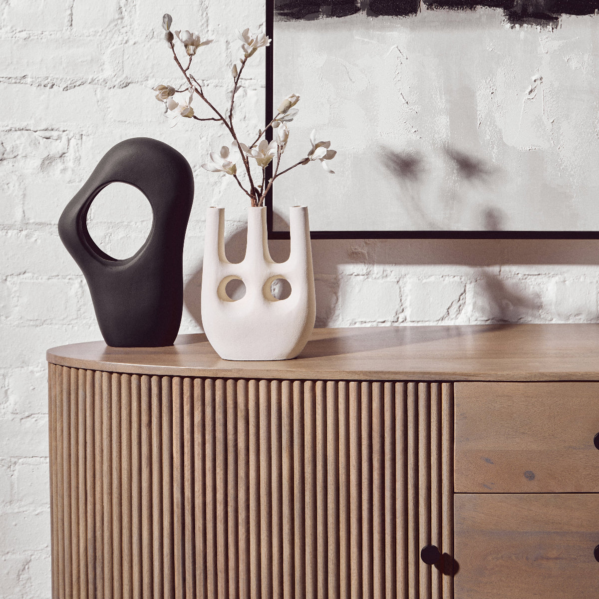 Beaumonde Home Torello Three Drawer Grey Mango Wood Sideboard 5