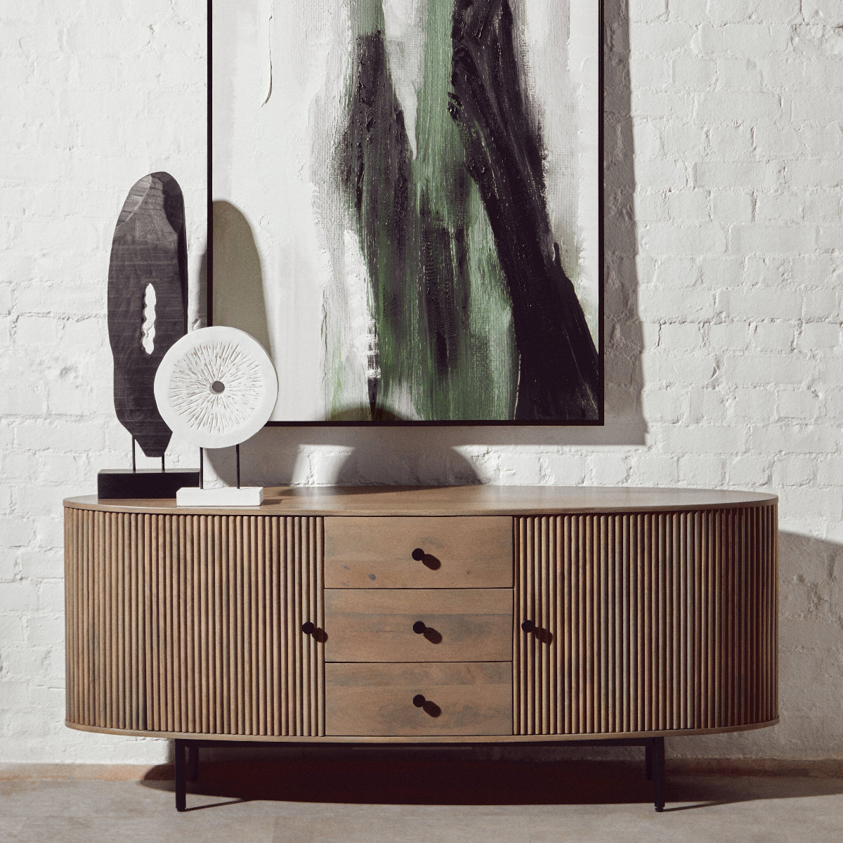 Beaumonde Home Torello Three Drawer Grey Mango Wood Sideboard 4
