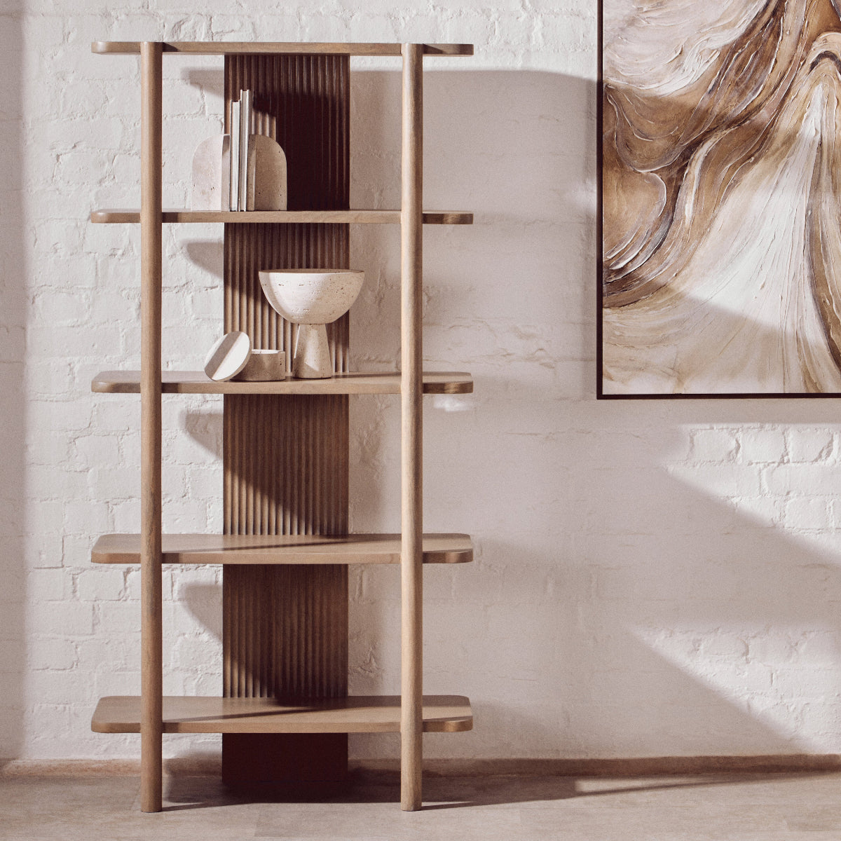Beaumonde Home Torello 5 Tier Grey Mango Wood Shelf Unit 10