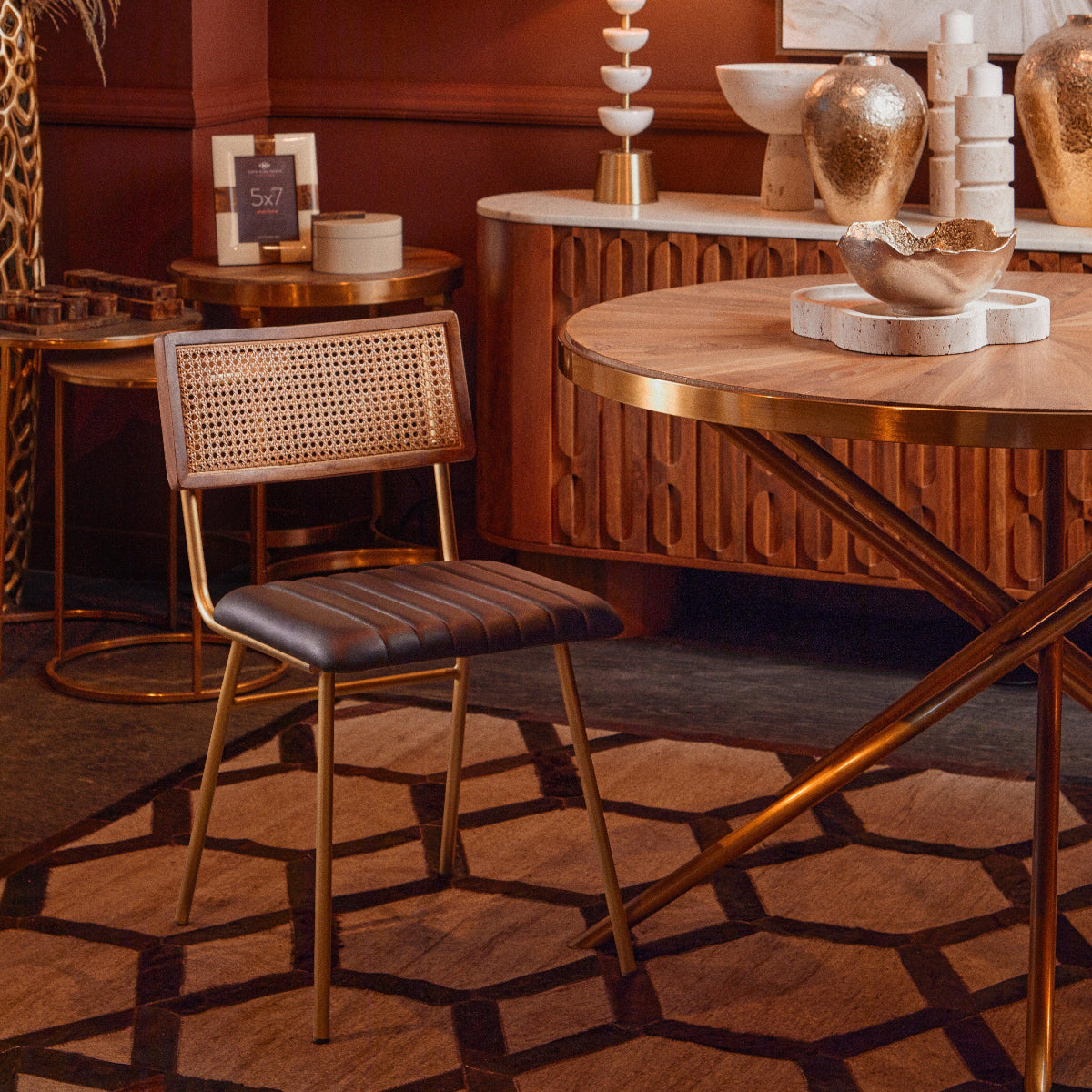 Beaumonde Home Torcino Mango Wood Carved Design Marble Top Three Door Sideboard 1