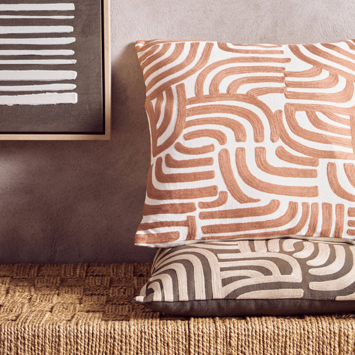 Beaumonde Home Bosie Ozella Natural And Terracotta Square Cushion 6