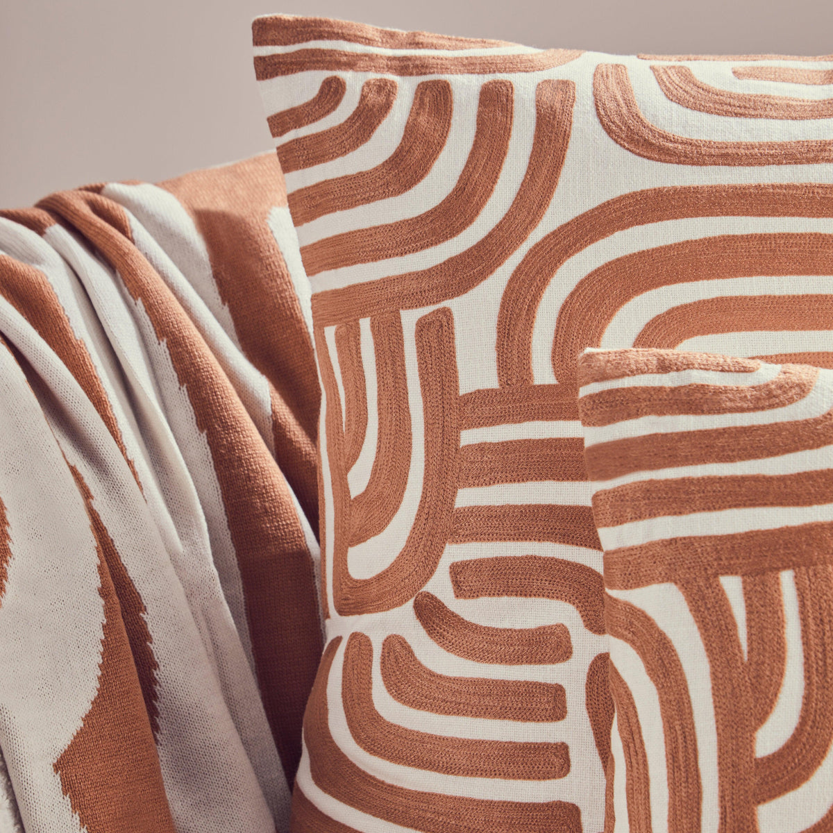 Beaumonde Home Bosie Ozella Natural And Terracotta Square Cushion 2