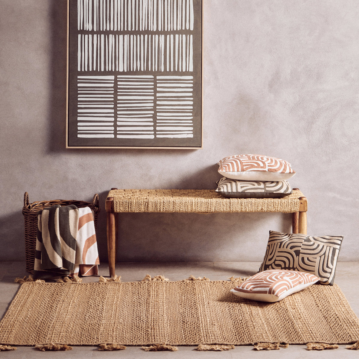 Beaumonde Home Bosie Ozella Natural And Terracotta Square Cushion 1