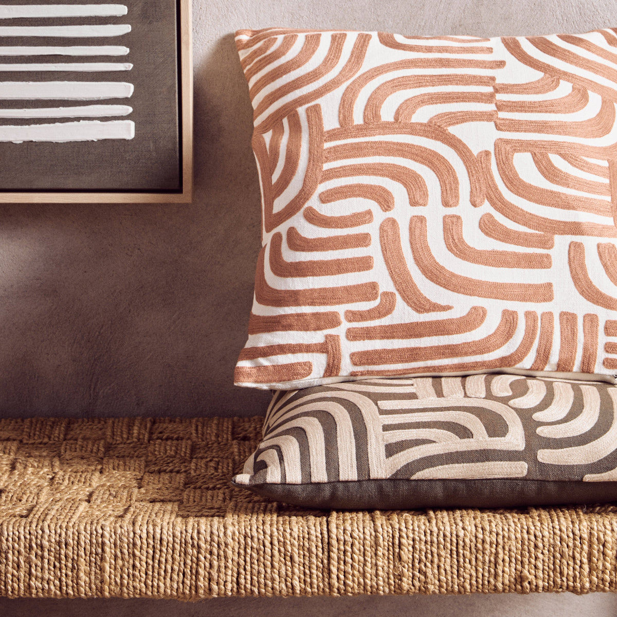 Beaumonde Home Bosie Ozella Natural And Green Cushion 2