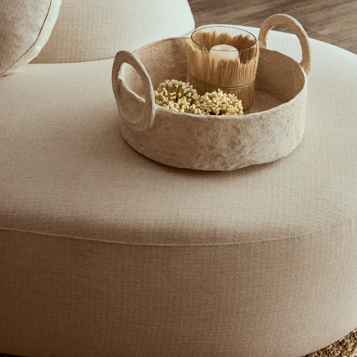 Beaumonde Home Sanai Cotton Mache Round Tray With Decorative Handles 4