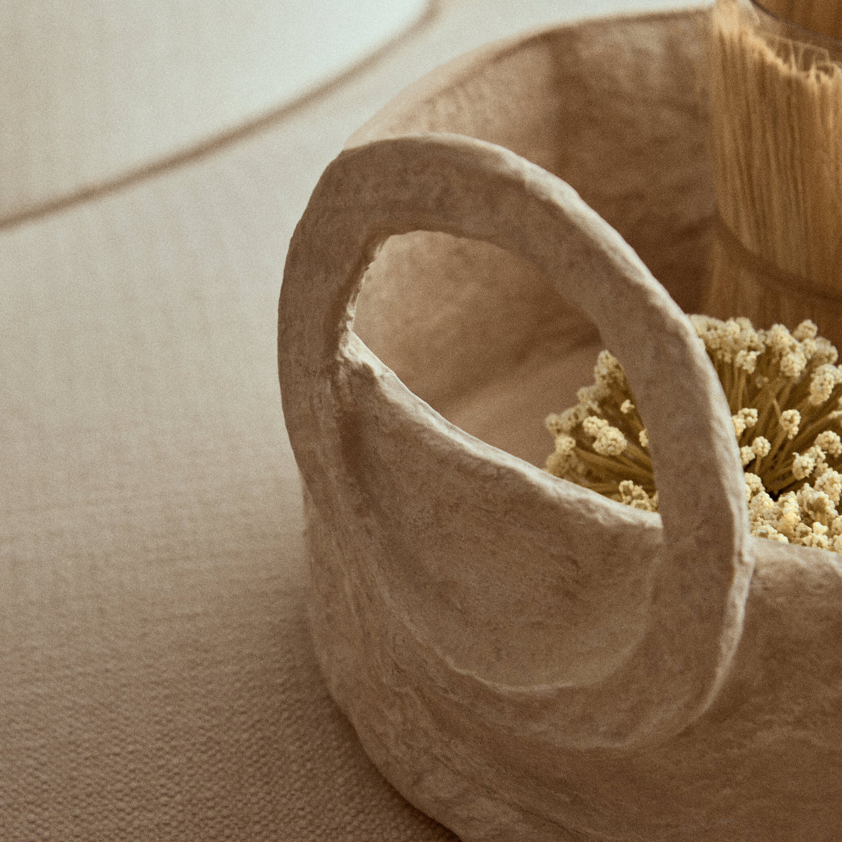 Beaumonde Home Sanai Cotton Mache Round Tray With Decorative Handles 3