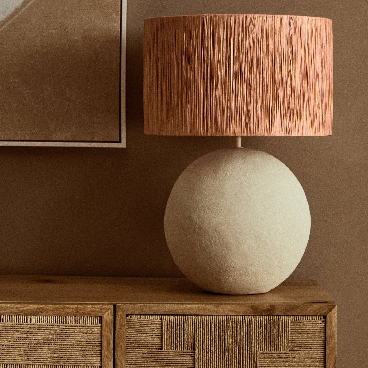 Beaumonde Home Carta 58Cm Natural Papier Mache Table Lamp With Rust Raffia Shade 4