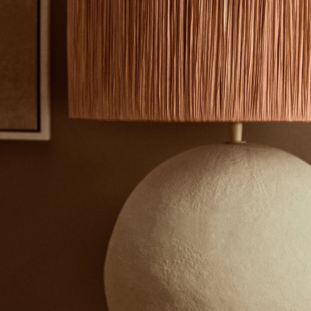 Beaumonde Home Carta 58Cm Natural Papier Mache Table Lamp With Rust Raffia Shade 3