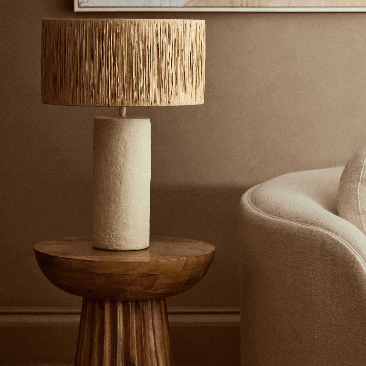 Beaumonde Home Carta 51Cm Natural Papier Mache Table Lamp With Natural Raffia Shade 4