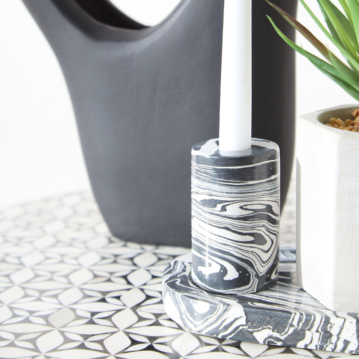 Beaumonde Home Helsa Black And White Marble Two Way Candle Holder 3