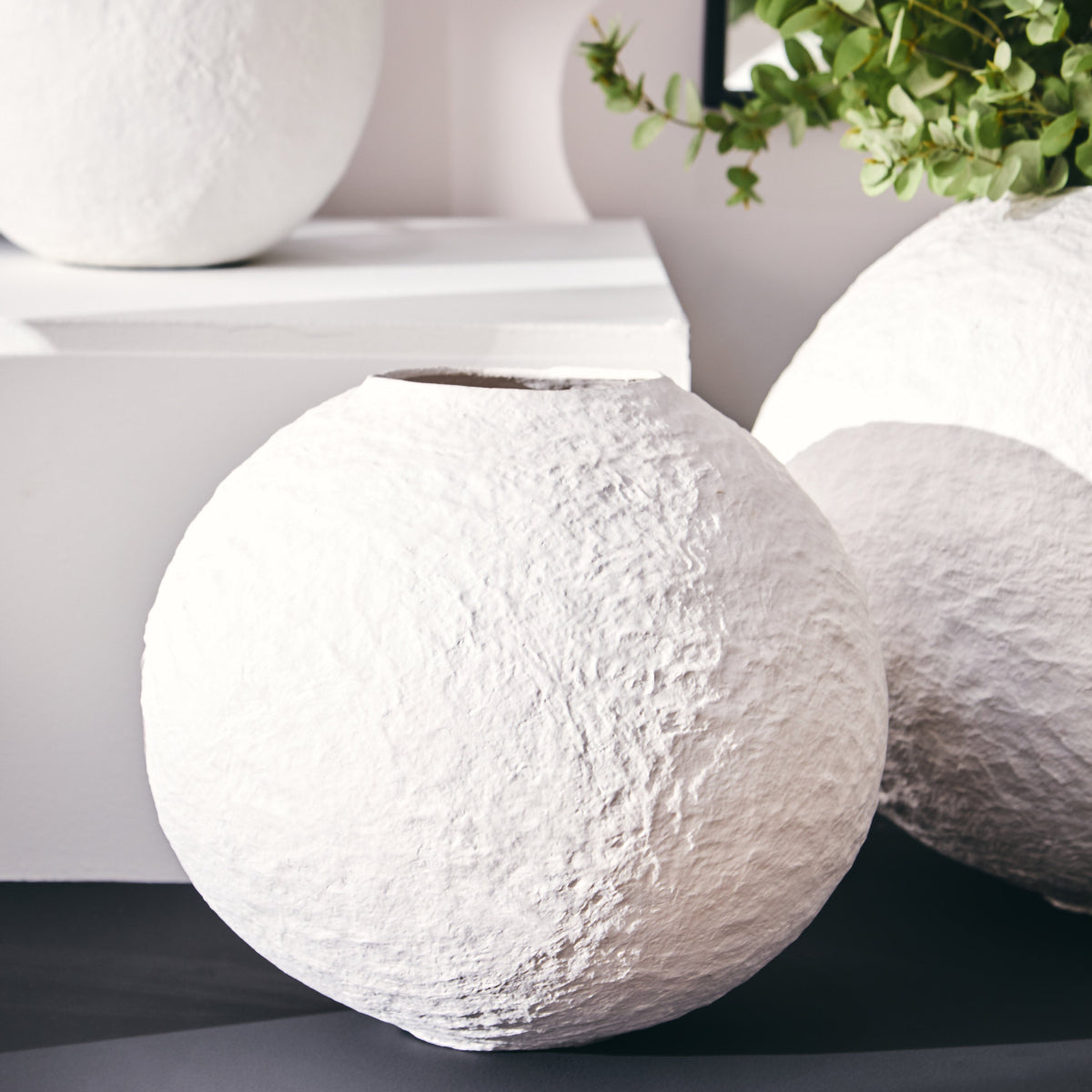 Beaumonde Home Sanai Cotton Mache Small White Round Vase 3