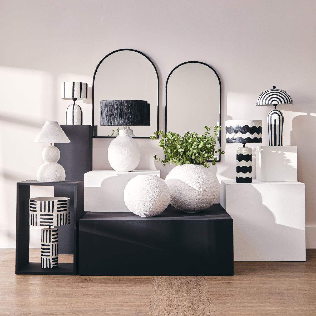 Beaumonde Home Carta 34Cm Black And White Stripe Papier Mache Table Lamp 3