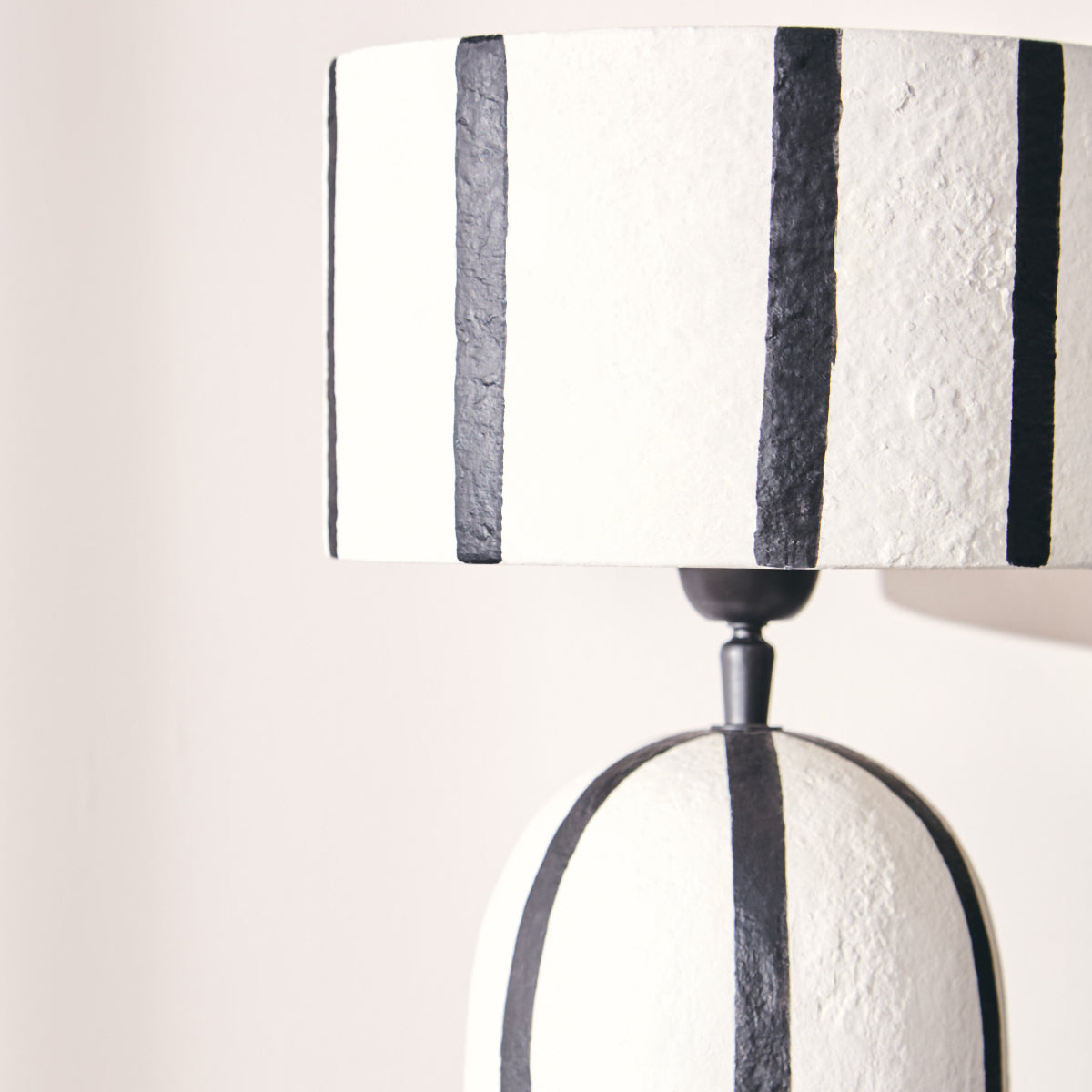 Beaumonde Home Carta 34Cm Black And White Stripe Papier Mache Table Lamp 2