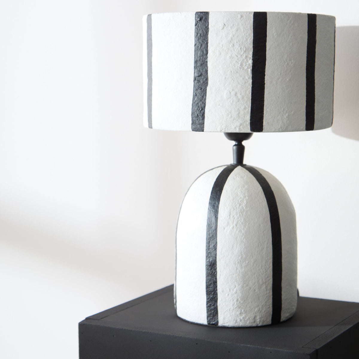 Beaumonde Home Carta 34Cm Black And White Stripe Papier Mache Table Lamp 1