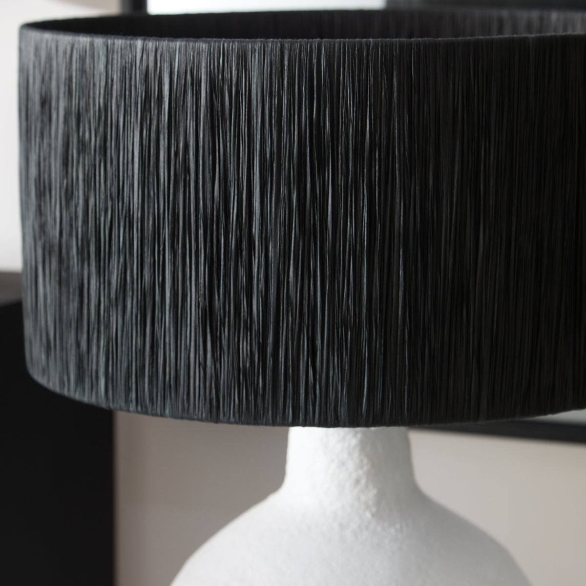 Beaumonde Home Carta 61Cm White Papier Mache Table Lamp With Black Raffia Shade 1