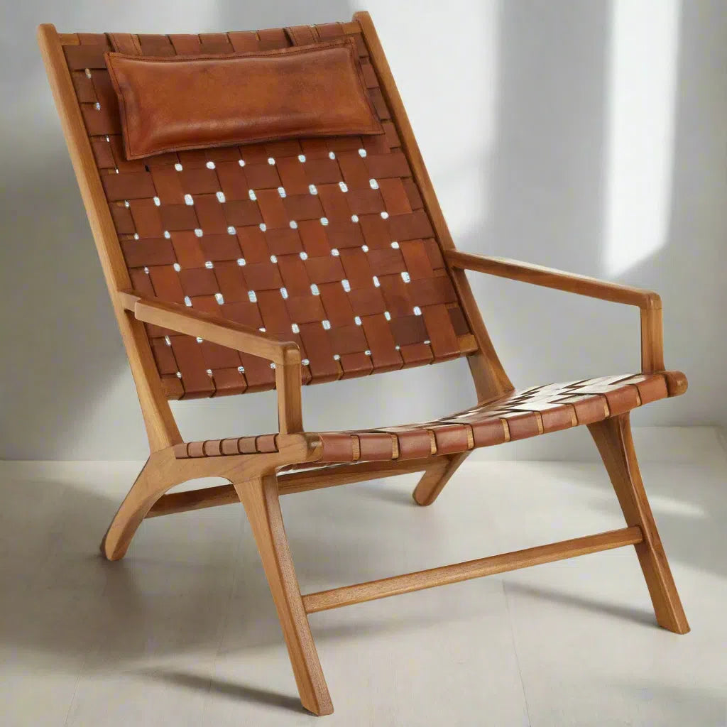 Beaumonde Home Kendani Teak Wood And Leather Chair-Beaumonde