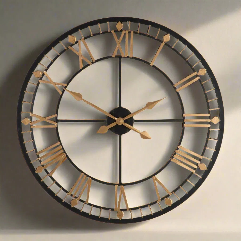Beaumonde Home Vitas Black and Gold Metal Wall Clock-Beaumonde