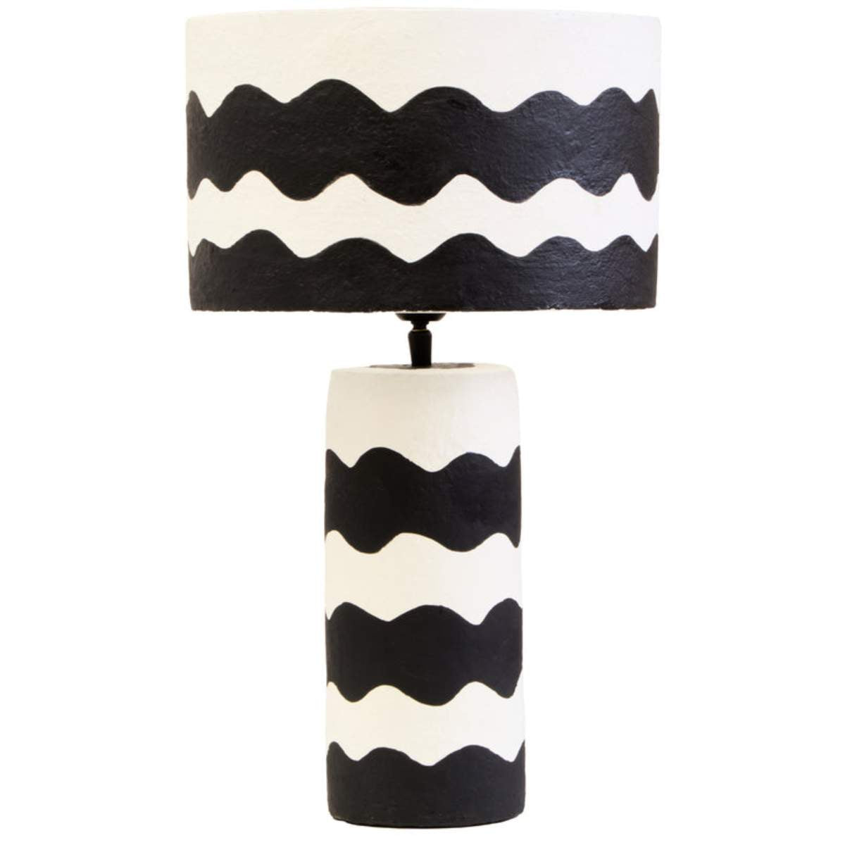 Beaumonde Home Carta 50Cm Black And White Curved Stripe Papier Mache Table Lamp