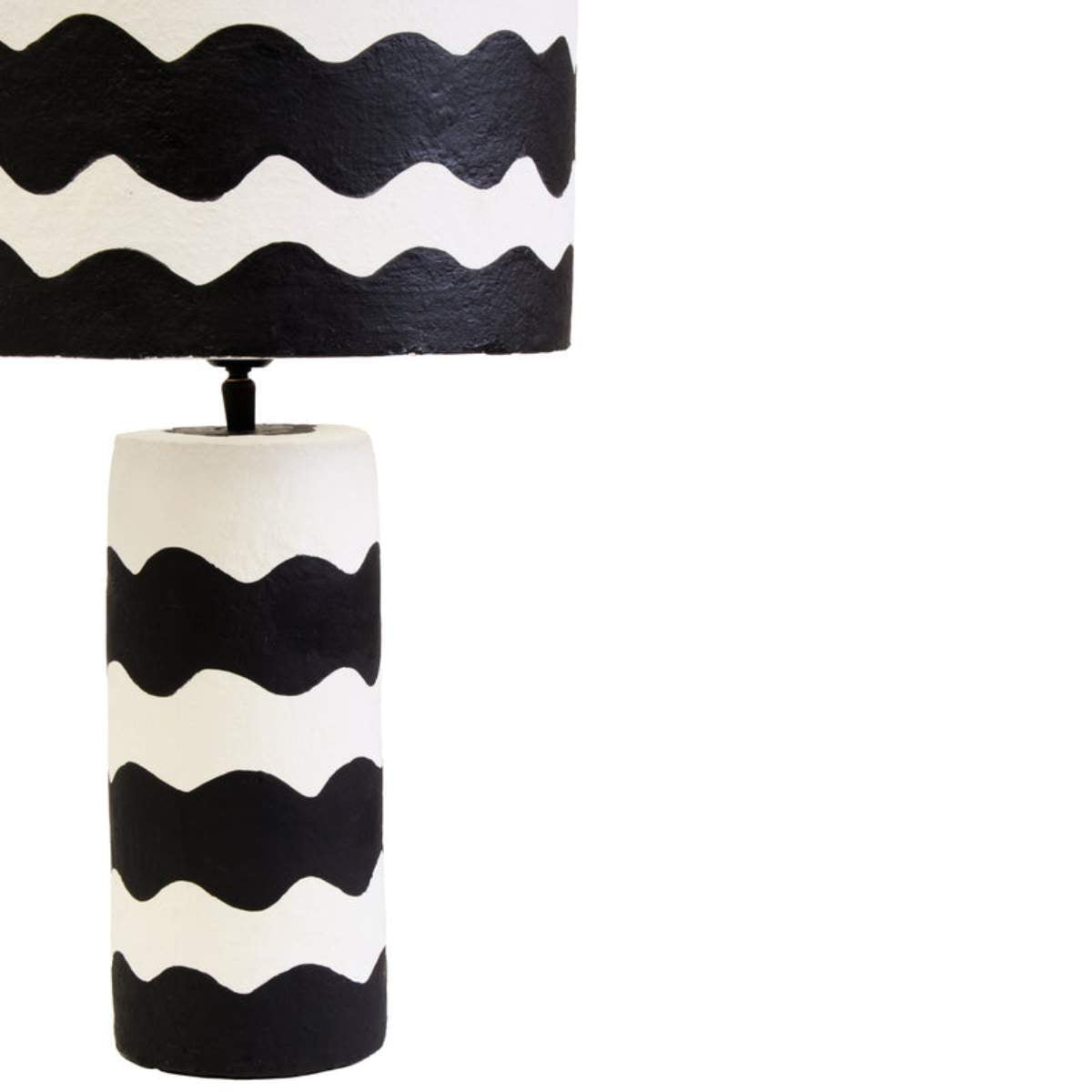 Beaumonde Home Carta 50Cm Black And White Curved Stripe Papier Mache Table Lamp