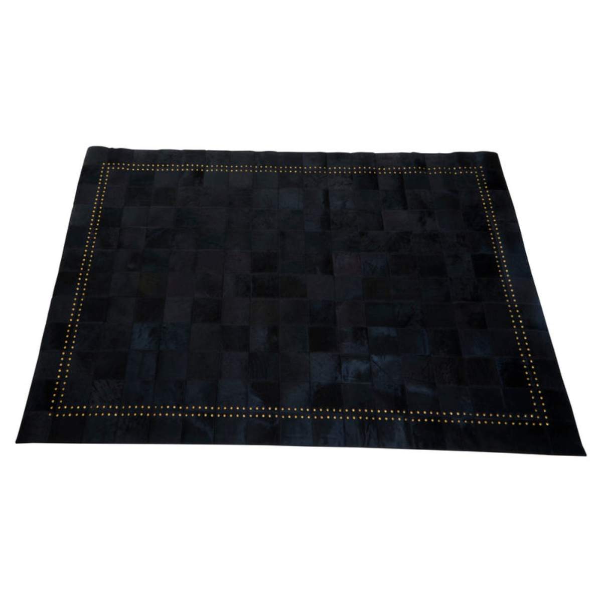 Beaumonde Home Bosie Safira Small Black Patchwork Leather Rug With Gold Studs