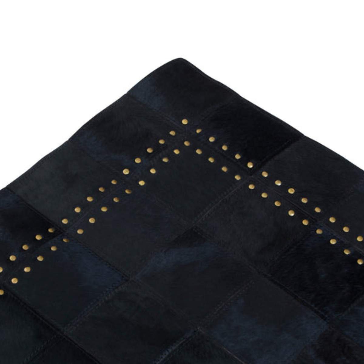 Beaumonde Home Bosie Safira Small Black Patchwork Leather Rug With Gold Studs