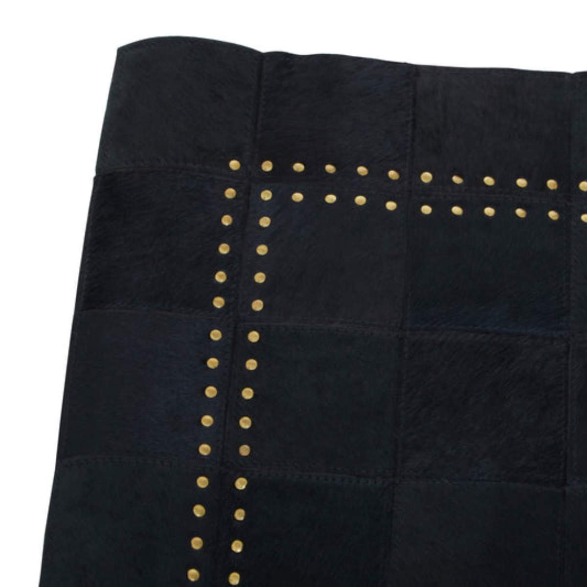 Beaumonde Home Bosie Safira Small Black Patchwork Leather Rug With Gold Studs