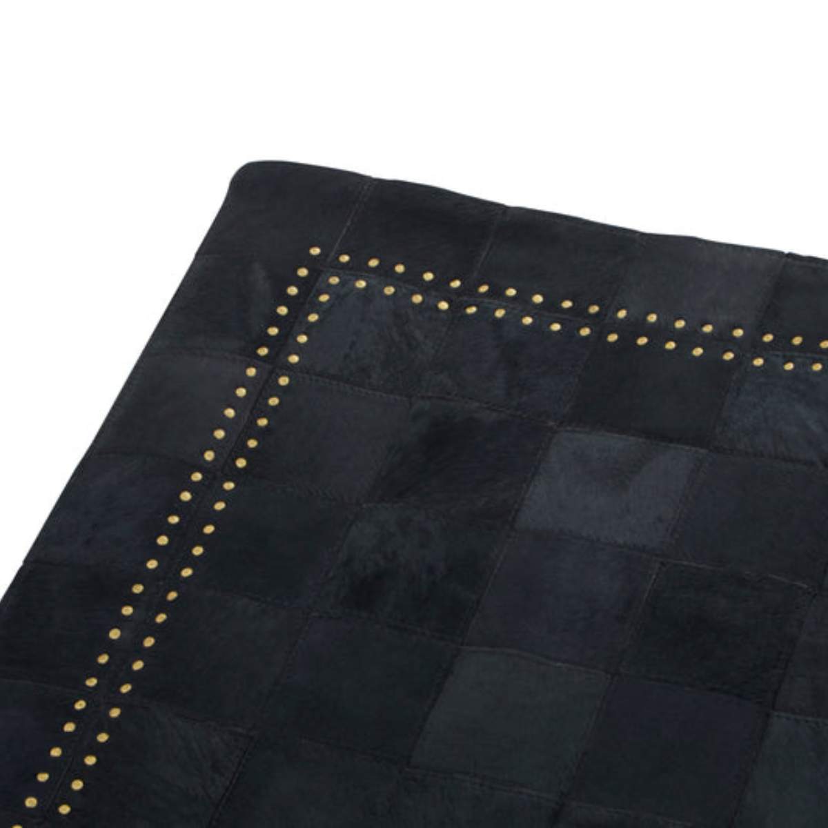Beaumonde Home Bosie Safira Large Black Patchwork Leather Rug With Gold Studs