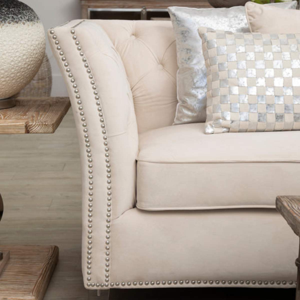 Beaumonde Home Bosie Kensington Townhouse Rectangular Ivory And Silver Check Cushion