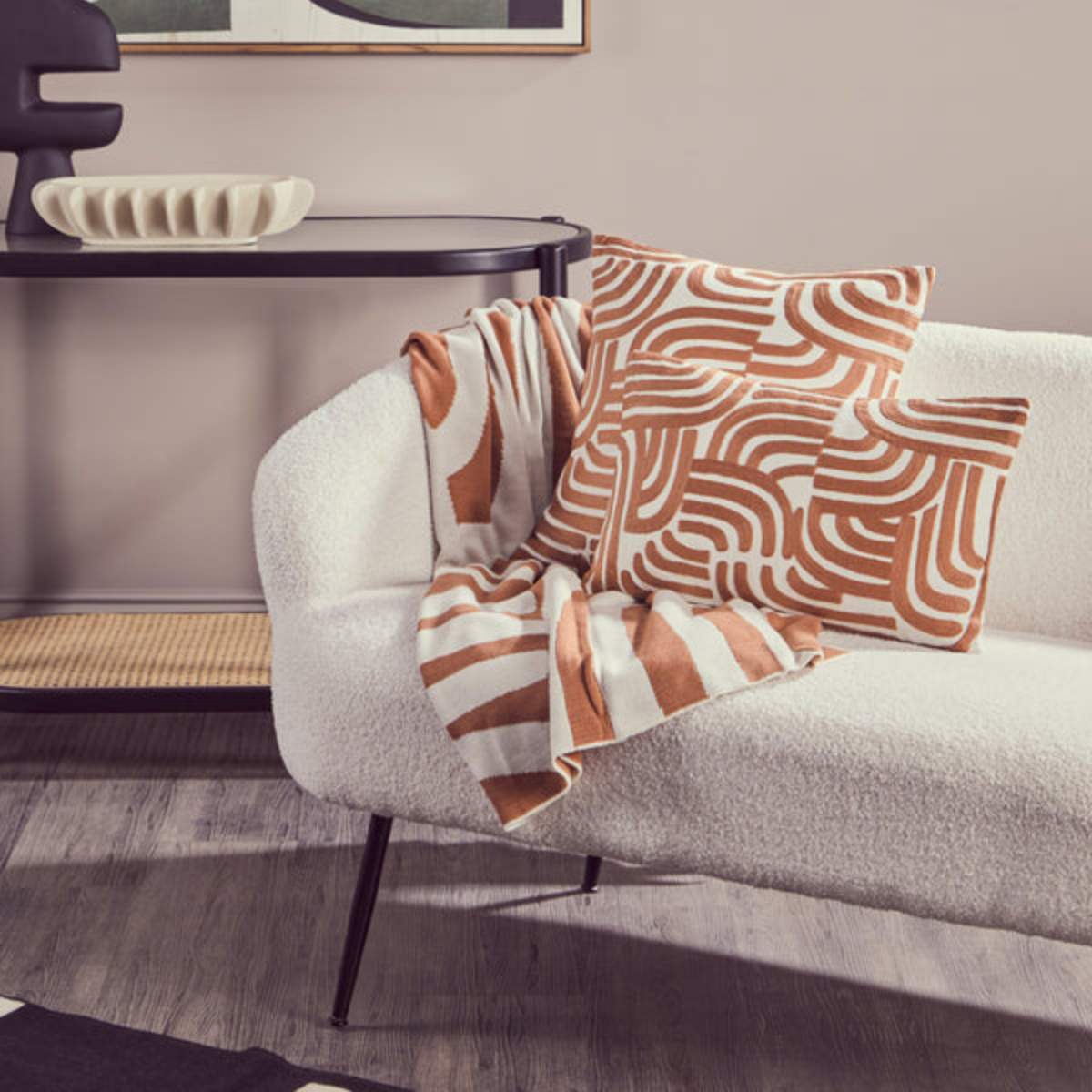 Beaumonde Home Bosie Ozella Natural And Terracotta Throw