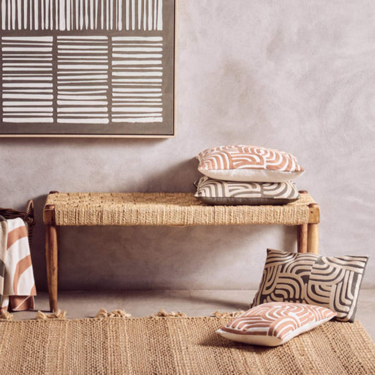 Beaumonde Home Bosie Ozella Natural And Green Rectangular Cushion