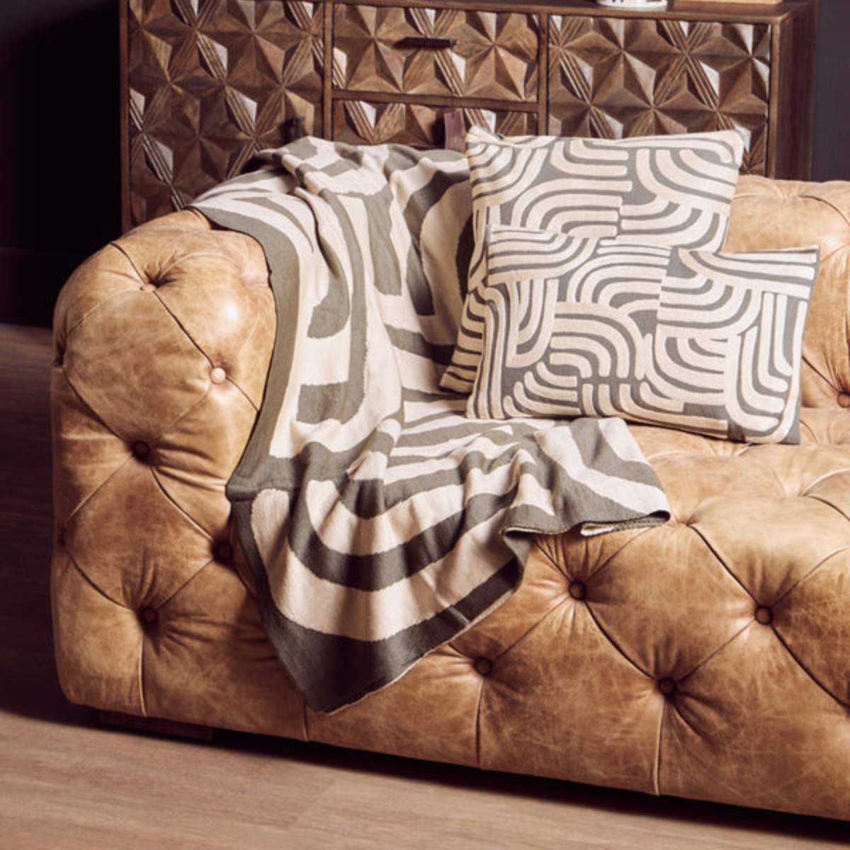 Beaumonde Home Bosie Ozella Natural And Green Rectangular Cushion