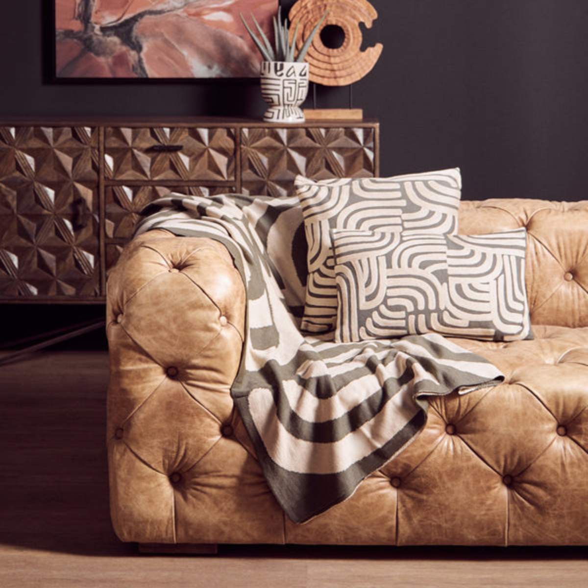 Beaumonde Home Bosie Ozella Natural And Green Rectangular Cushion