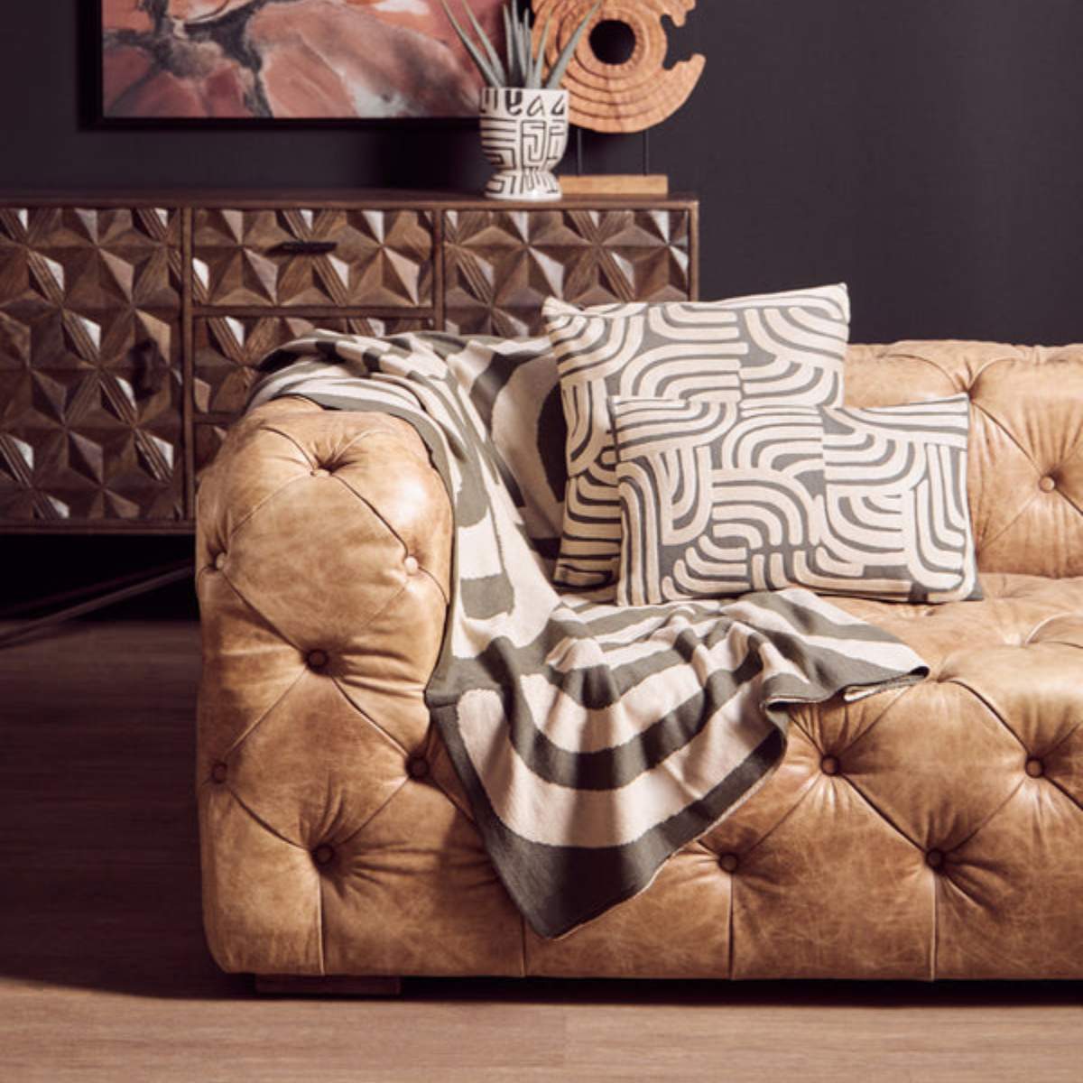 Beaumonde Home Bosie Ozella Natural And Green Throw