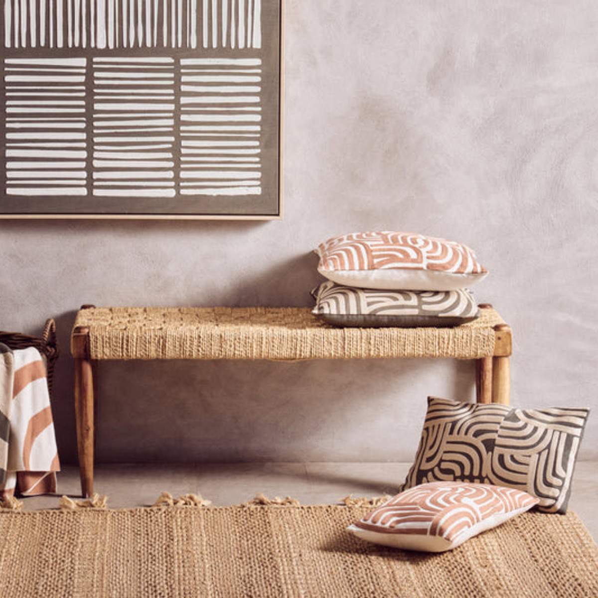 Beaumonde Home Bosie Ozella Natural And Green Throw