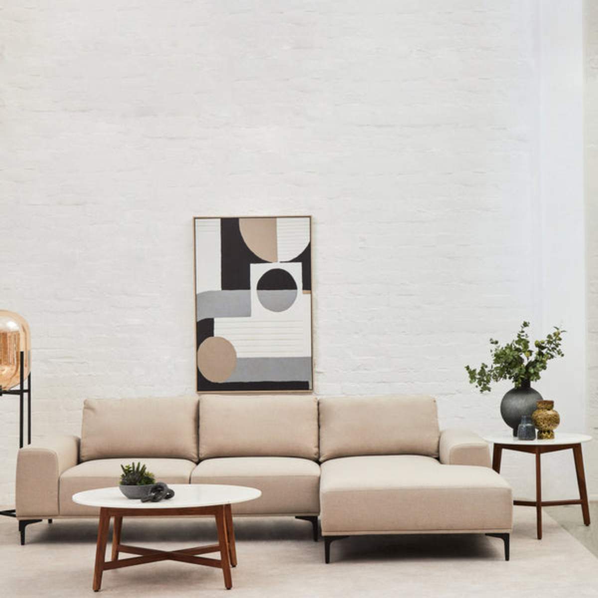 Beaumonde Home Toulon 3 Seat Natural Fabric Left Chaise Sofa