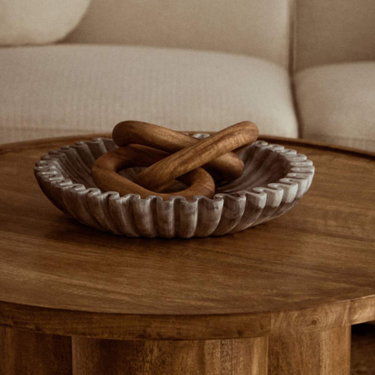 Beaumonde Home Walsa Natural Mango Wood Column Detail Coffee Table