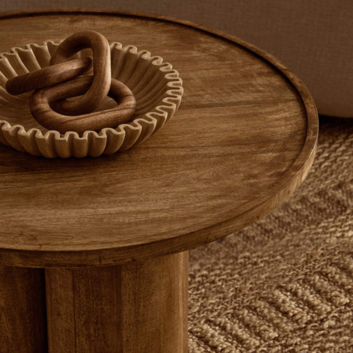 Beaumonde Home Walsa Natural Mango Wood Column Detail Coffee Table